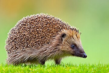 Obraz premium Hedgehog walking on vibrant green grass