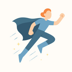 Flat Style Determined Superwoman with Cape in Flight Illustration