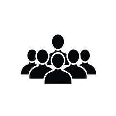 Simple Black Icon of a Group of People with a Leader in the Center