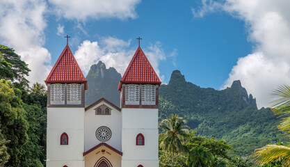 The church of the Holy Family (Église de la Sainte-Famille in Haapiti, Moʻorea (Moorea) island, French Polynesia.