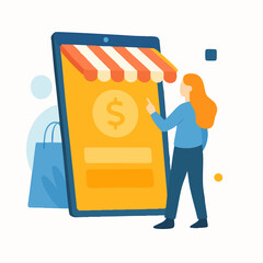 Modern Flat Illustration of Online Store Application on Mobile Phone