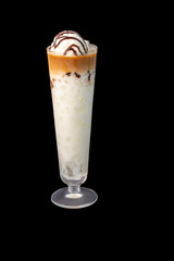 Non-alcoholic milkshake with crushed ice, ice cream and coffee