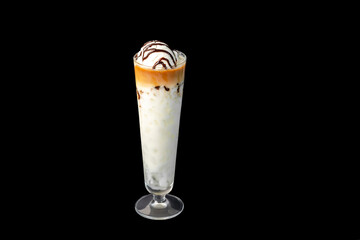 Non-alcoholic milkshake with crushed ice, ice cream and coffee
