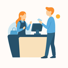 Flat Style Illustration of Customer Making Payment at Cashier Counter Illustration