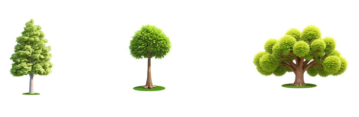 set of green leaves on white background 