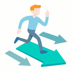 Flat Illustration Running Man On Arrow Represents Growth Path Concept