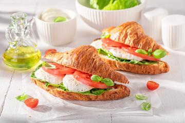 Hot and tasty french croissant for healthy breakfast.