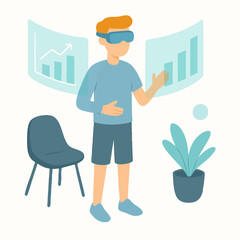 Flat Style Young Man Using Virtual Reality Device Lifestyle Illustration