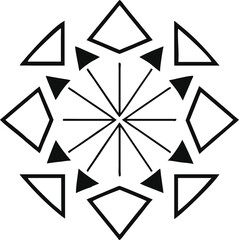 Fototapeta premium Geometric Mandala Symmetrical vector Art – Intricate Triangle and Line Pattern in Bold Black and White Contrast, Modern Aesthetic Design