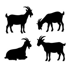 Set of 4 Goat Silhouettes PNGs – Farm Animal Vector Collection Isolated on a white Background