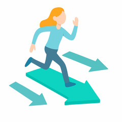 Flat Style Determined Woman Running on Arrow Sign Illustration