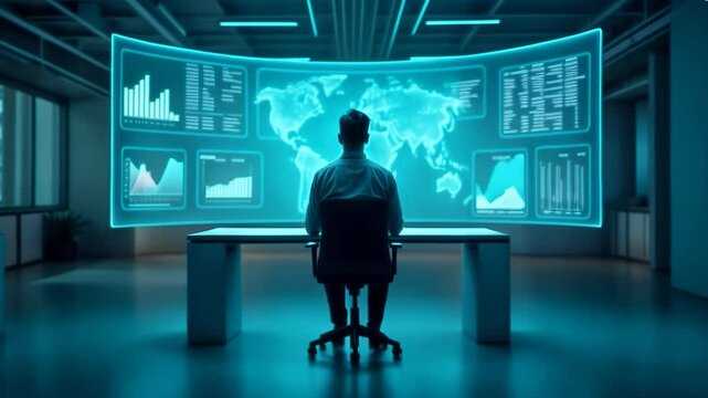 Innovative data analysis session with interactive global insights displayed on screen