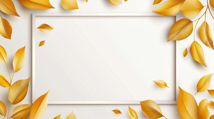 paper card frame with golden leaves and white background.