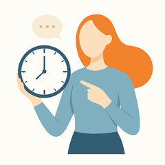 Flat Style Detailed Woman Holding Clock Showing Time Management Illustration
