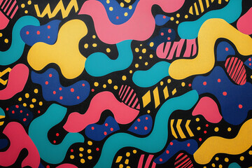 80s retro memphis pattern, colorful squiggles and shapes, fun vintage background