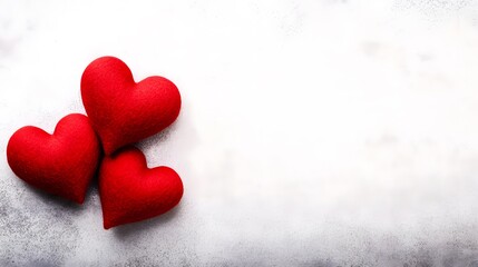 Obraz premium Three Red Felt Hearts on Grey Background Valentine's Day