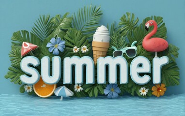 Bright and Playful Summer Theme with Tropical Elements and Colorful Decor