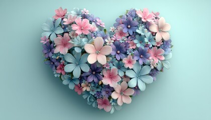 Heart Shape Flower Arrangement with Blooming Petals in Pastel Colors