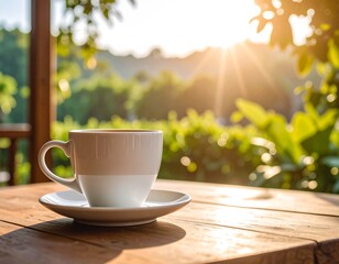 Obraz premium Morning coffee with a view