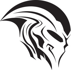 Alien Skull Helmeted Emblem Futuristic Vector Black Helmeted Logo Alien Skull Helmet Battle Ready Dark Vector Black Helmet Icon