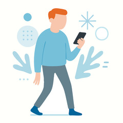 Modern Flat Style Walking Man Using Smartphone Lifestyle Illustration