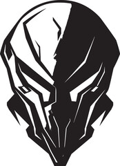 Alien Skull Helmeted Emblem Bold Vector Black Battle Helmet Art Alien Skull Helmet Vector Dark Black Helmeted Futuristic Warrior Logo