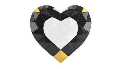 Heart made of black, white and gold ceramic mosaic isolated on solid white background  Png format 