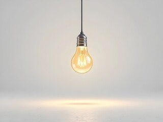 A single glowing lightbulb in an empty white space