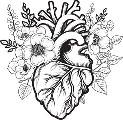 Elegant Botanical Heart Vector Anatomical Floral Black Icon Anatomical Floral Heart Vector Black Botanical Emblem Symbol