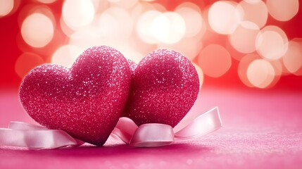 Obraz premium Romantic Pink Glitter Hearts Valentine's Day