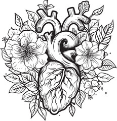 Anatomical Floral Heart Vector Botanical Black Emblem Icon Black Anatomical Floral Heart Botanical Vector Logo Design