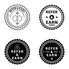 Refer and earn badge stamp vector seal for referral program reward and promotion