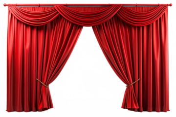 Red open curtain isolated -  on white backgroun AI