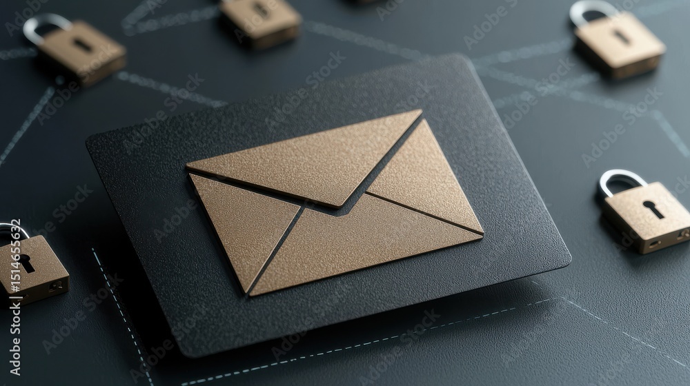 Aufkleber secure email concept with digital locks and envelope on dark background