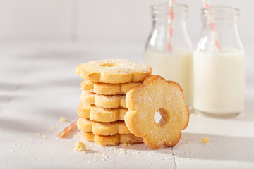 Crunchy and tasty butter cookies baked in a home bakery.