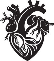 Anatomical Floral Heart Black Vector Icon Design with Botanical Elements Black Botanical Floral Heart Anatomical Vector Emblem for Logos