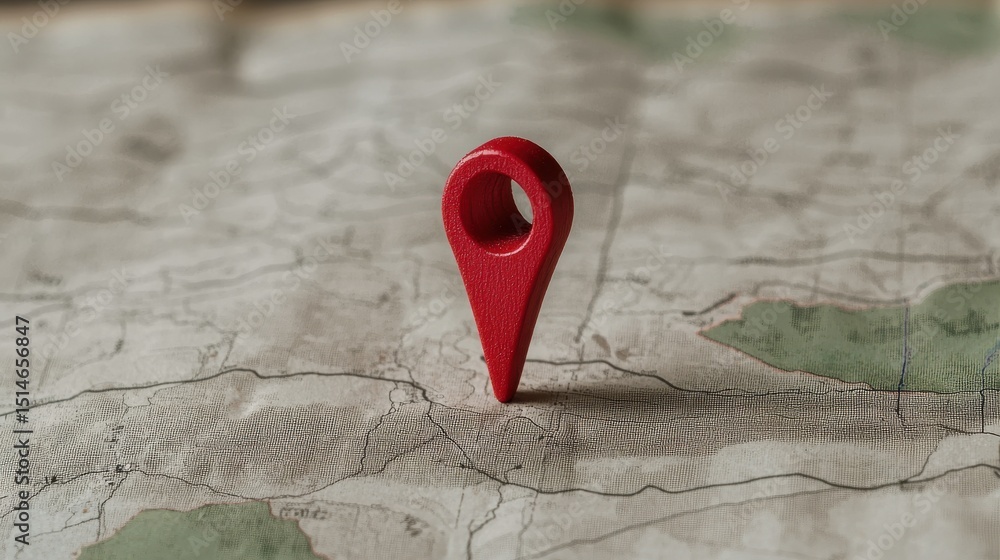 Poster red location pin on vintage map for travel or navigation concepts