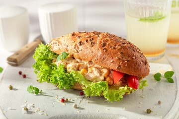 Fresh and healthy sandwich made of vegetables and paste .