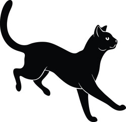 Walking Black Cat Silhouette Vector