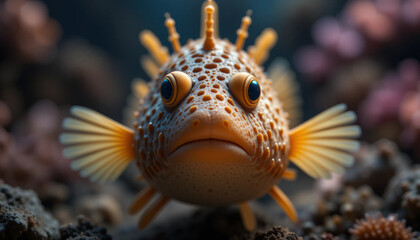 Orange Spotted Fish Swimming Underwater with Big Eyes Close Up View