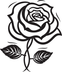 Beautiful Vector Rose Flower Icon in Black Outline Style Classic Black Rose Vector Logo with Detailed Petal Wrk