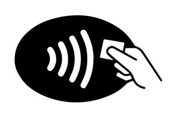 Contactless Payment Symbol with Card and Signal Waves – NFC or RFID Technology Icon for Secure Digital Transactions, Tap to Pay System, Cashless Purchase, and Financial Innovation in Modern Economy

