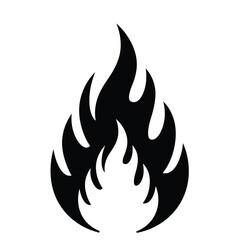 Stylized Black and White Fire Flame Graphic Illustration on a White Background