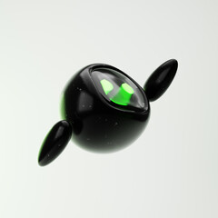 Cute robot flying with hand up isolated over white background. Technology concept. 3d rendering.