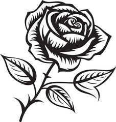 Black Rose Flower Vector Logo with Refined Floral Detailing Beautiful Rose Flower Vector Icon in Elegant Black Silhouette