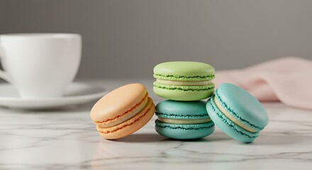 Colorful Macarons on Marble Surface for Dessert Presentation
