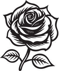 Obraz premium Classic Black Rose Vector Icon with Delicate Floral Outline Artistic Rose Flower Vector Logo with Smooth Black Curves