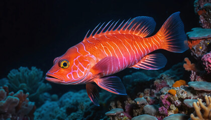 Fototapeta premium image of a rare Neptune Grouper swimming in the deep sea