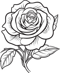 Beautiful rose vector logo in detailed black line art style Simple black rose line drawing vector icon with graceful flow