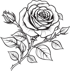Artistic black rose line drawing vector logo with clean design Classic elegant rose line art vector icon with thin black strokes